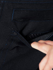 Protective motorcycle riding jeans with stretch with Dyneema® by ZIN Motowear. Model A537. Air vent.